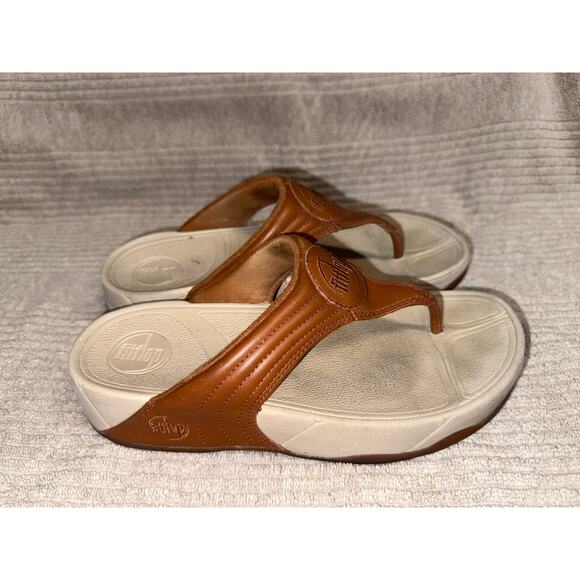FitFlop Walk Star Leather Thong slip-on sandal Tan Womens size 6 - Picture 2 of 6